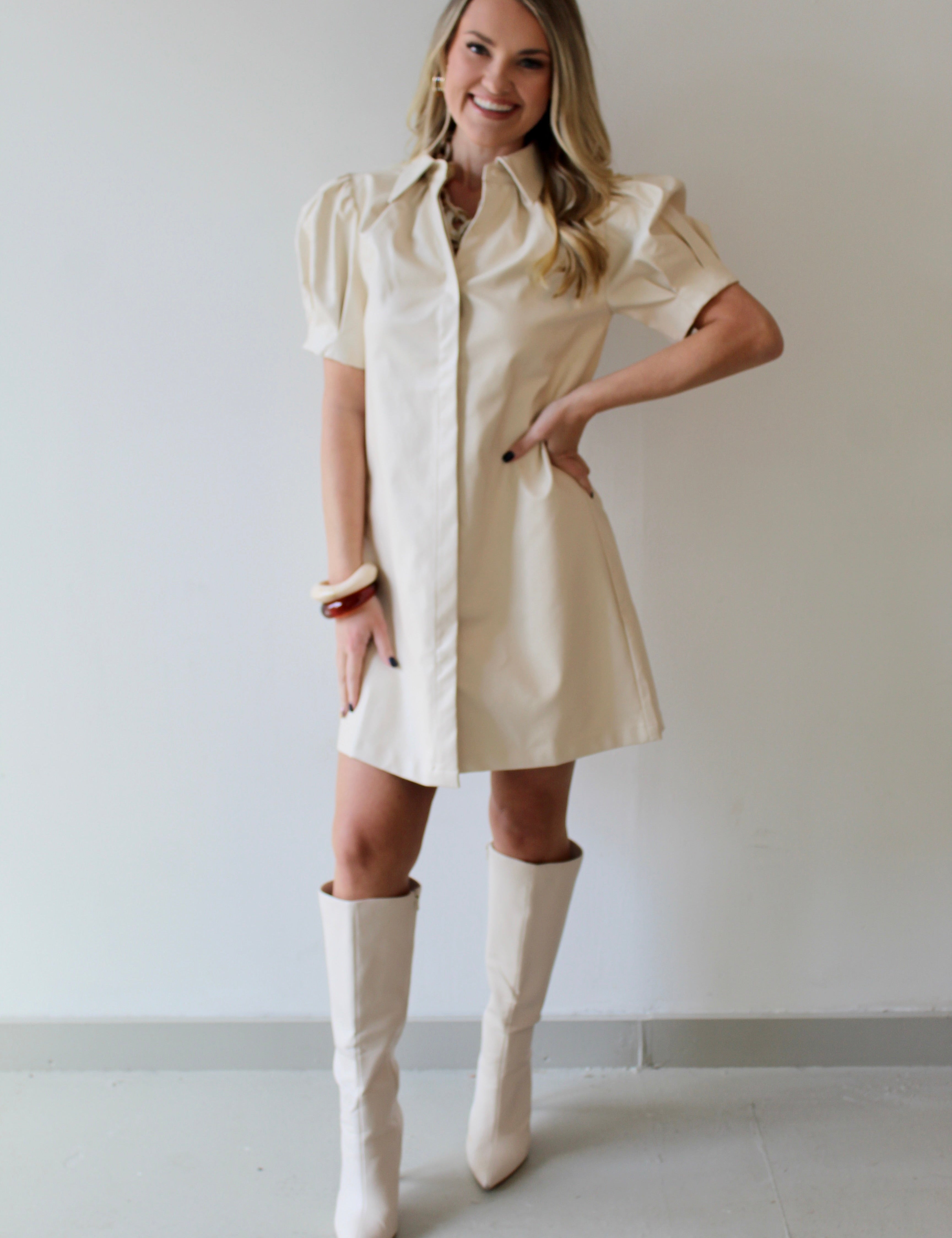Vegan Leather Mini Dress - Ivory