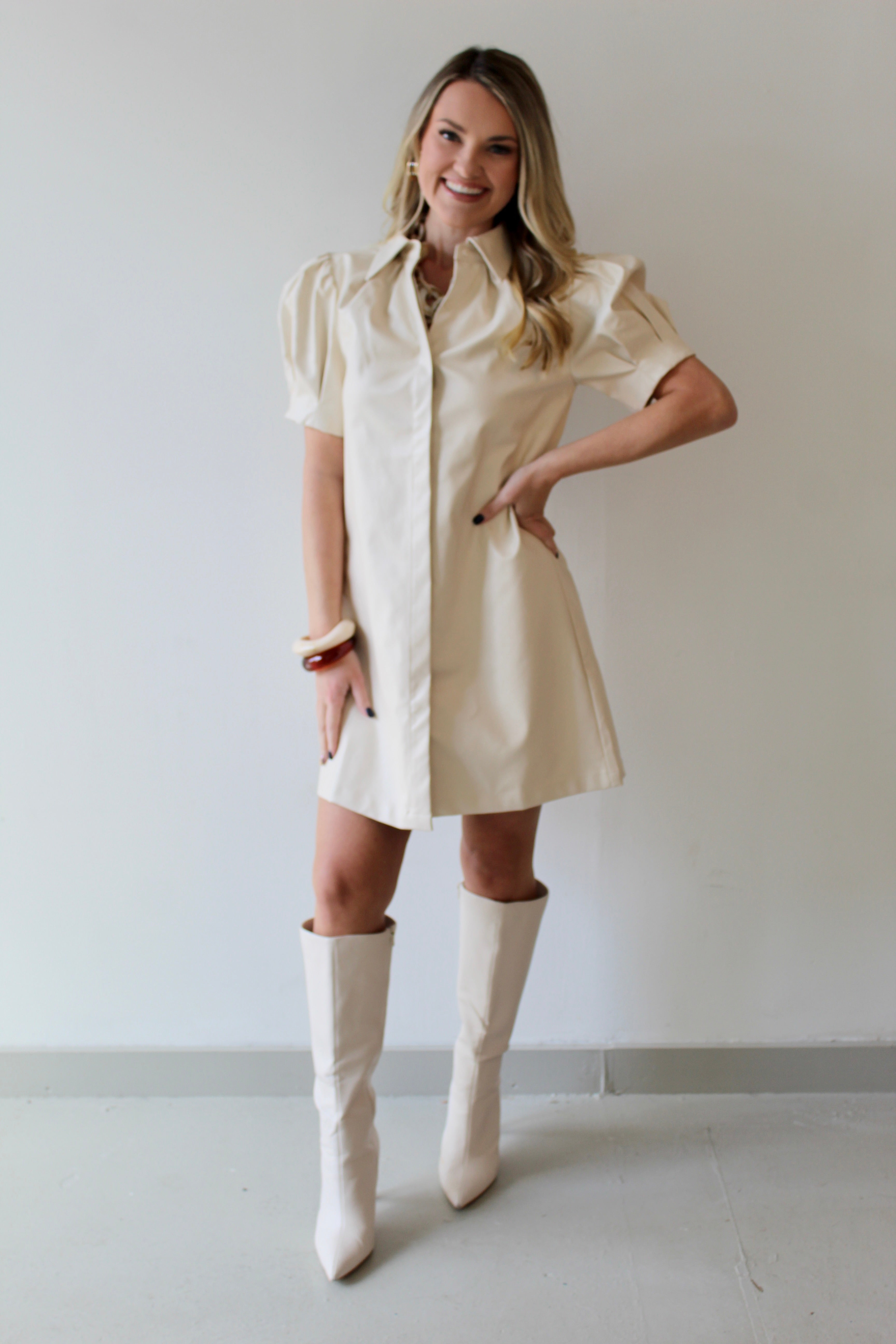 Vegan Leather Mini Dress - Ivory