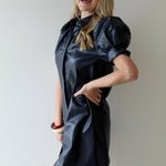 Vegan Leather Mini Dress - Navy