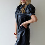 Vegan Leather Mini Dress - Navy