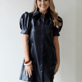 Vegan Leather Mini Dress - Navy