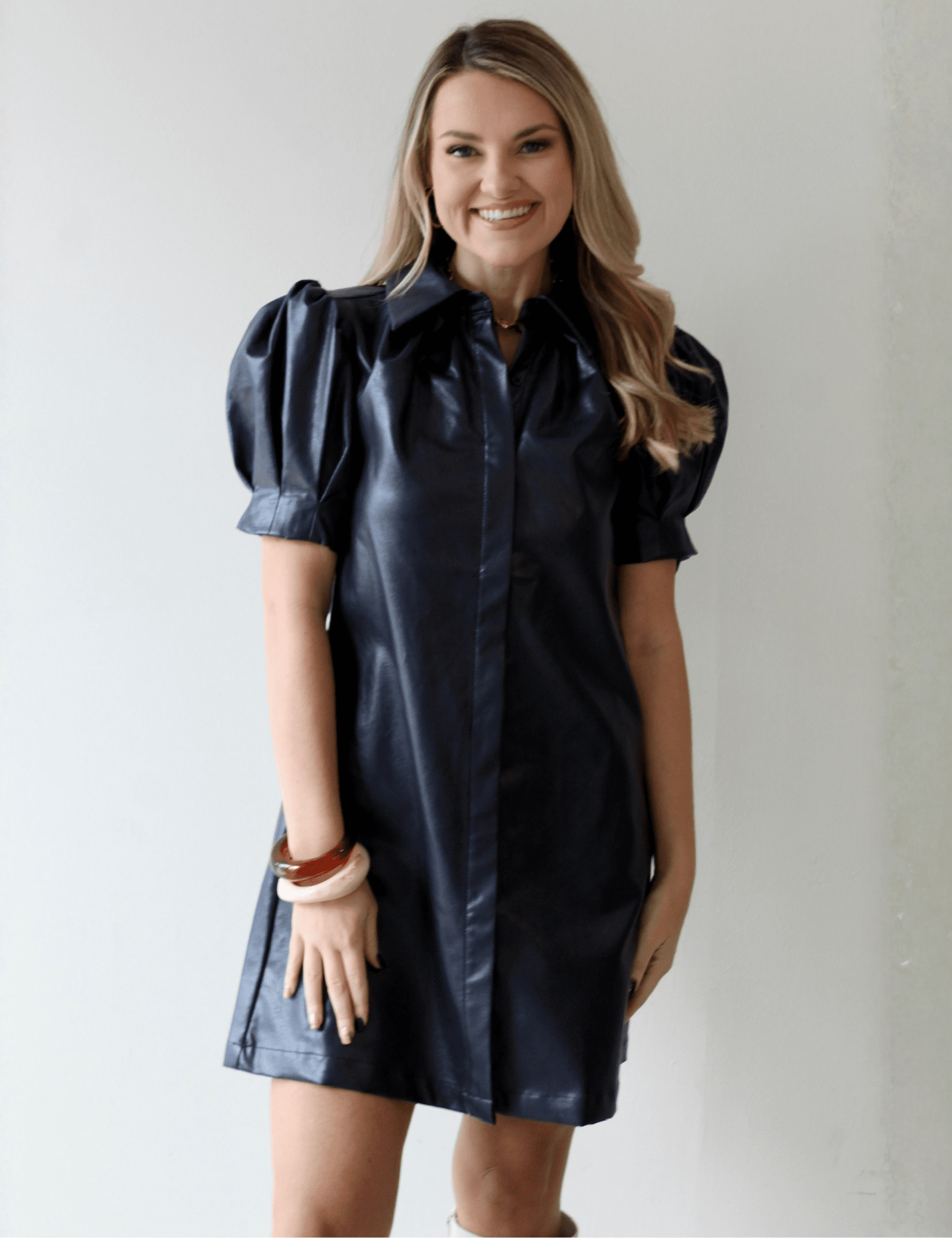 Vegan Leather Mini Dress - Navy