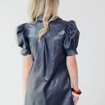 Vegan Leather Mini Dress - Navy