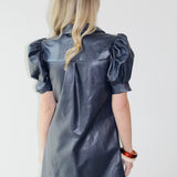 Vegan Leather Mini Dress - Navy