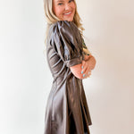 Vegan Pleather Puff Sleeve Dress