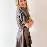 Vegan Pleather Puff Sleeve Dress