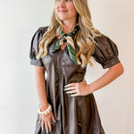 Vegan Pleather Puff Sleeve Dress