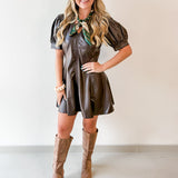 Vegan Pleather Puff Sleeve Dress