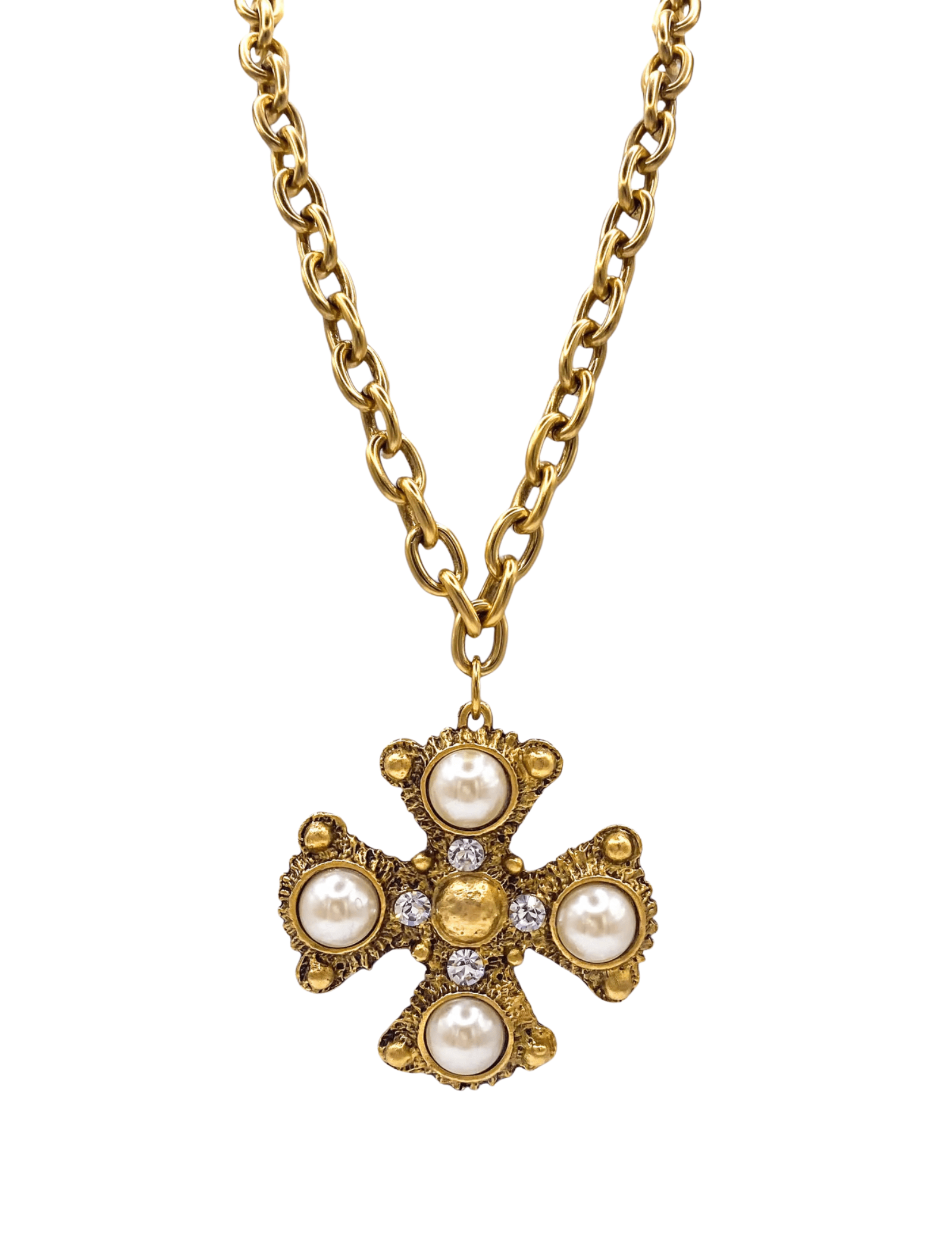 Versi Cross Pearl Necklace - 22K Gold