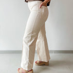 Vertical Seam High Waist Pants - Ecru