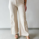 Vertical Seam High Waist Pants - Ecru