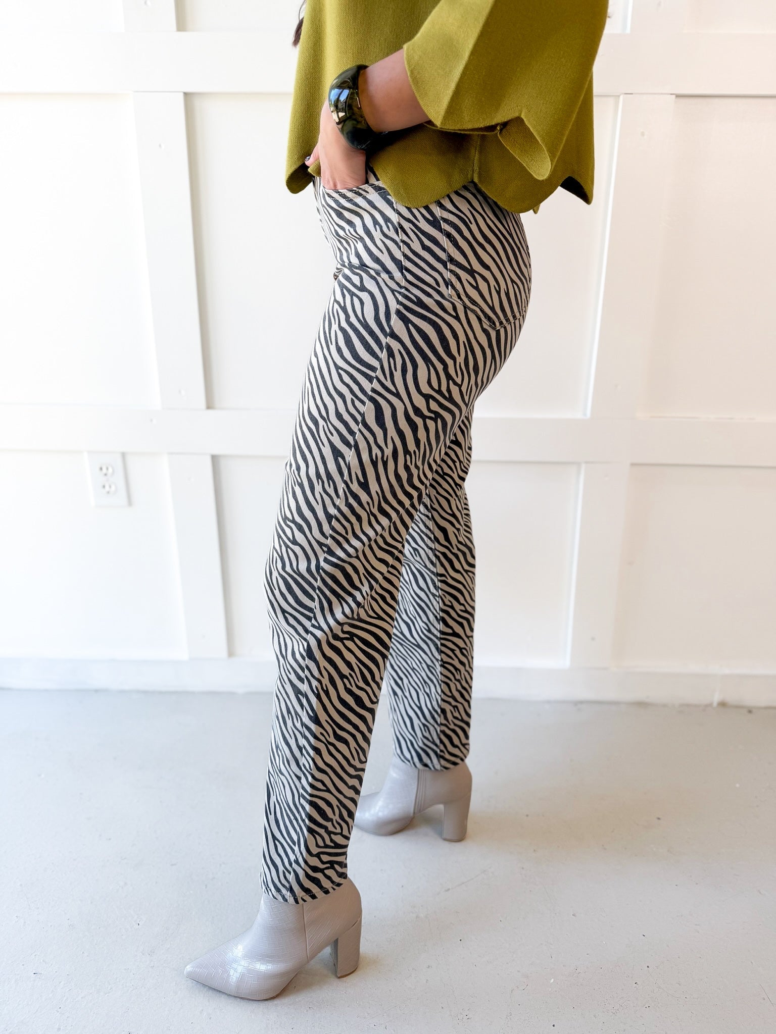 Vintage Straight Zebra Print Denim