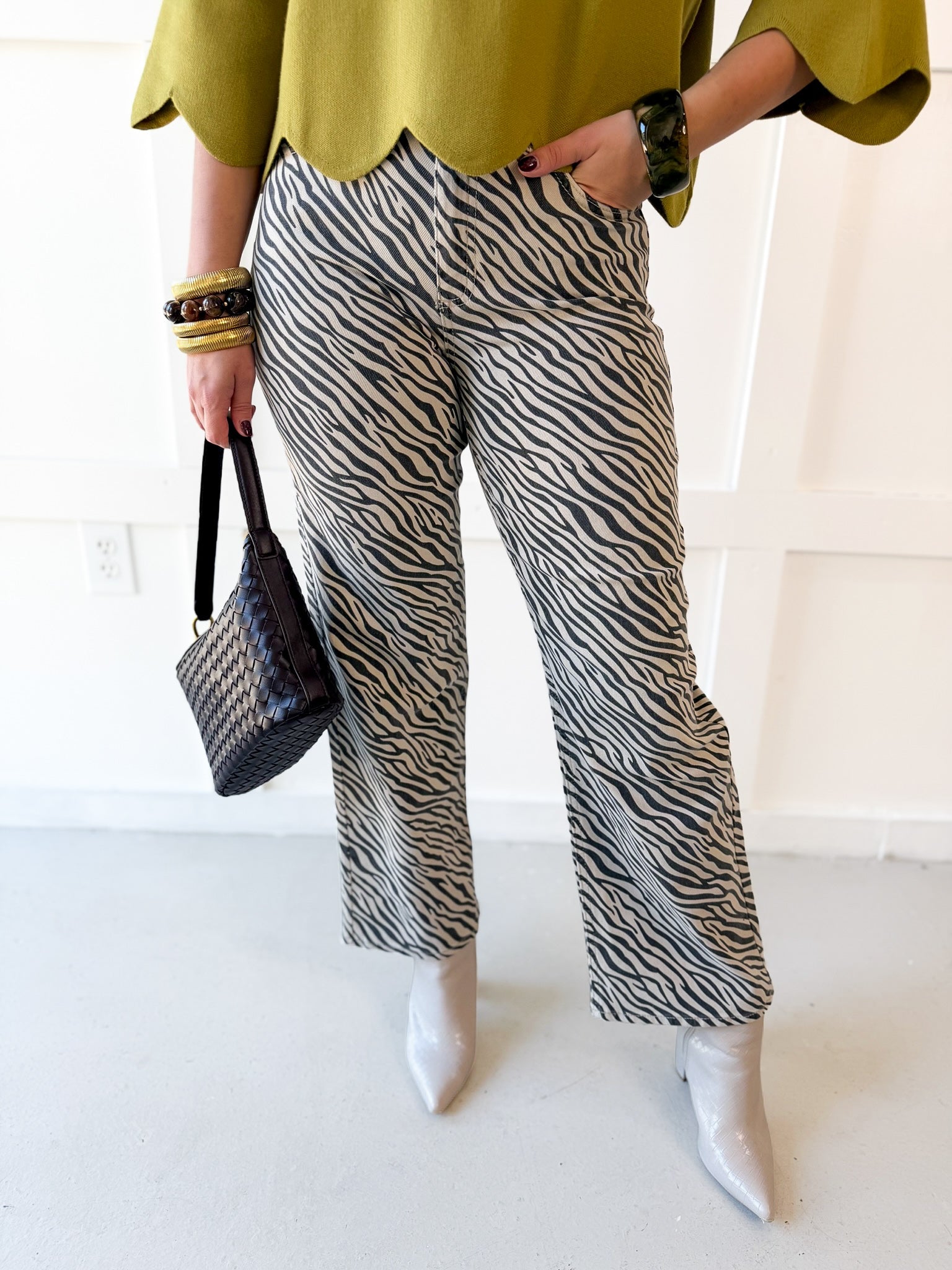 Vintage Straight Zebra Print Denim