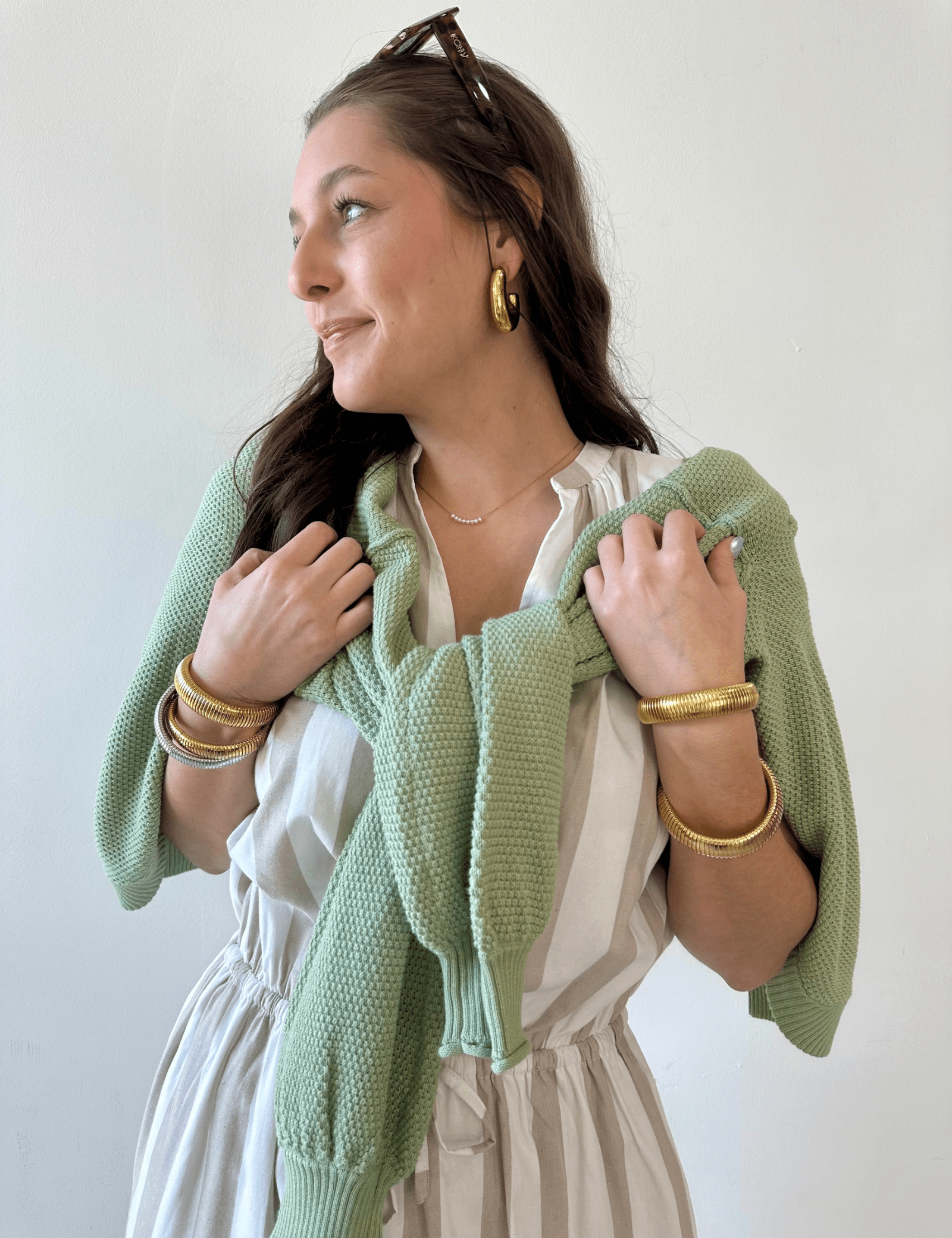 Waffle Open Front Sweater Cardigan - Pistachio