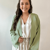 Waffle Open Front Sweater Cardigan - Pistachio