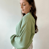 Waffle Open Front Sweater Cardigan - Pistachio