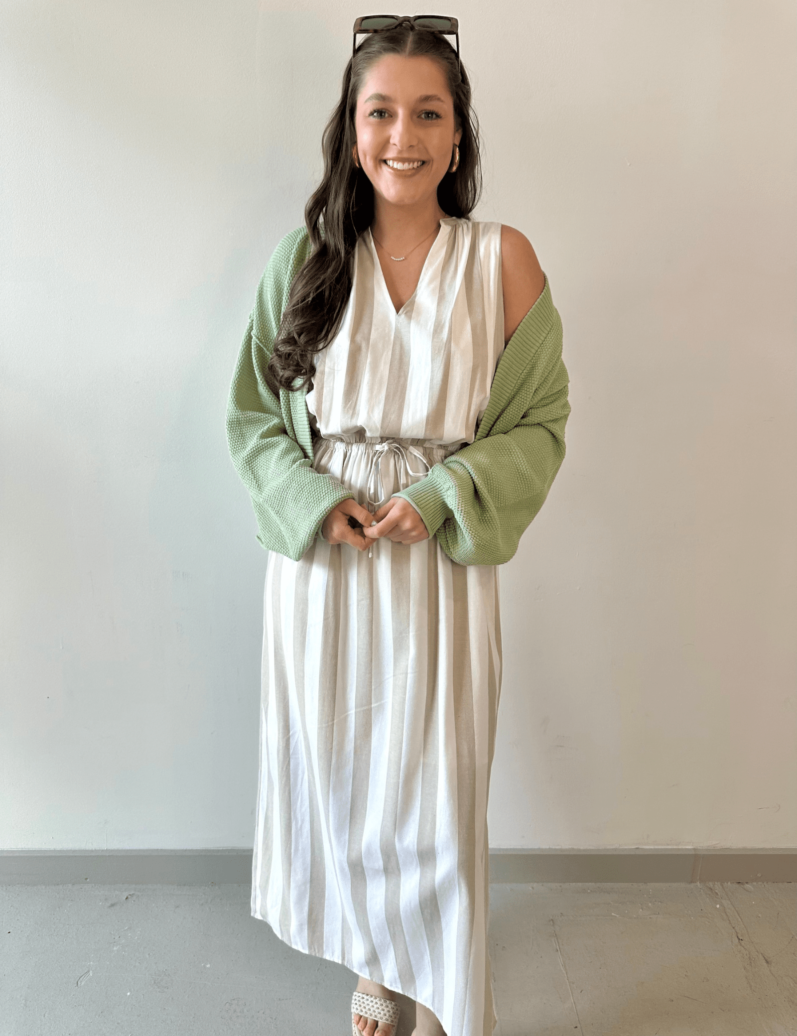 Waffle Open Front Sweater Cardigan - Pistachio