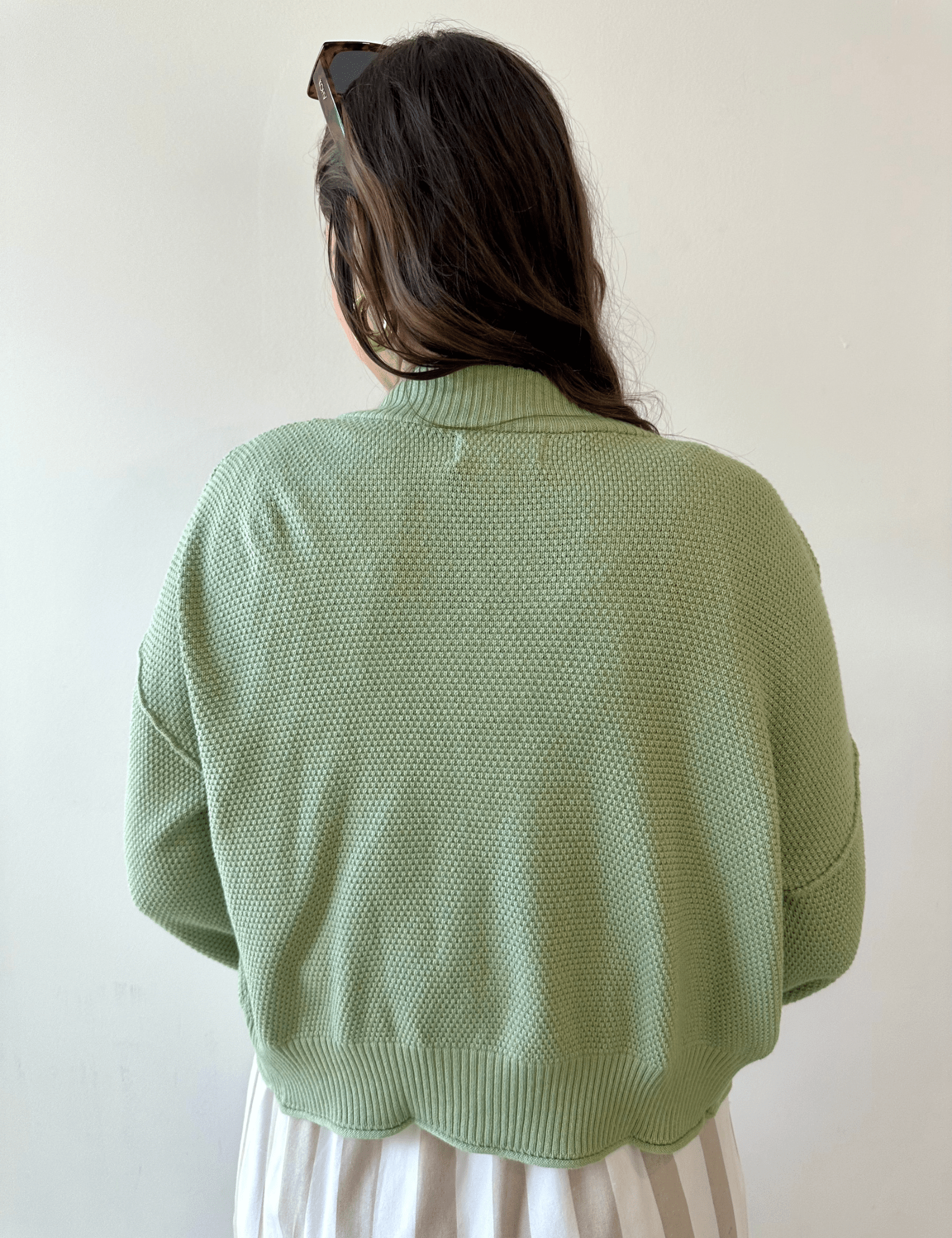Waffle Open Front Sweater Cardigan - Pistachio
