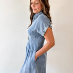 Waist Defining Pleat Dress - Denim