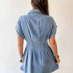 Waist Defining Pleat Dress - Denim