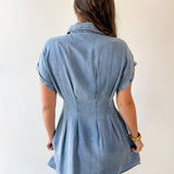 Waist Defining Pleat Dress - Denim