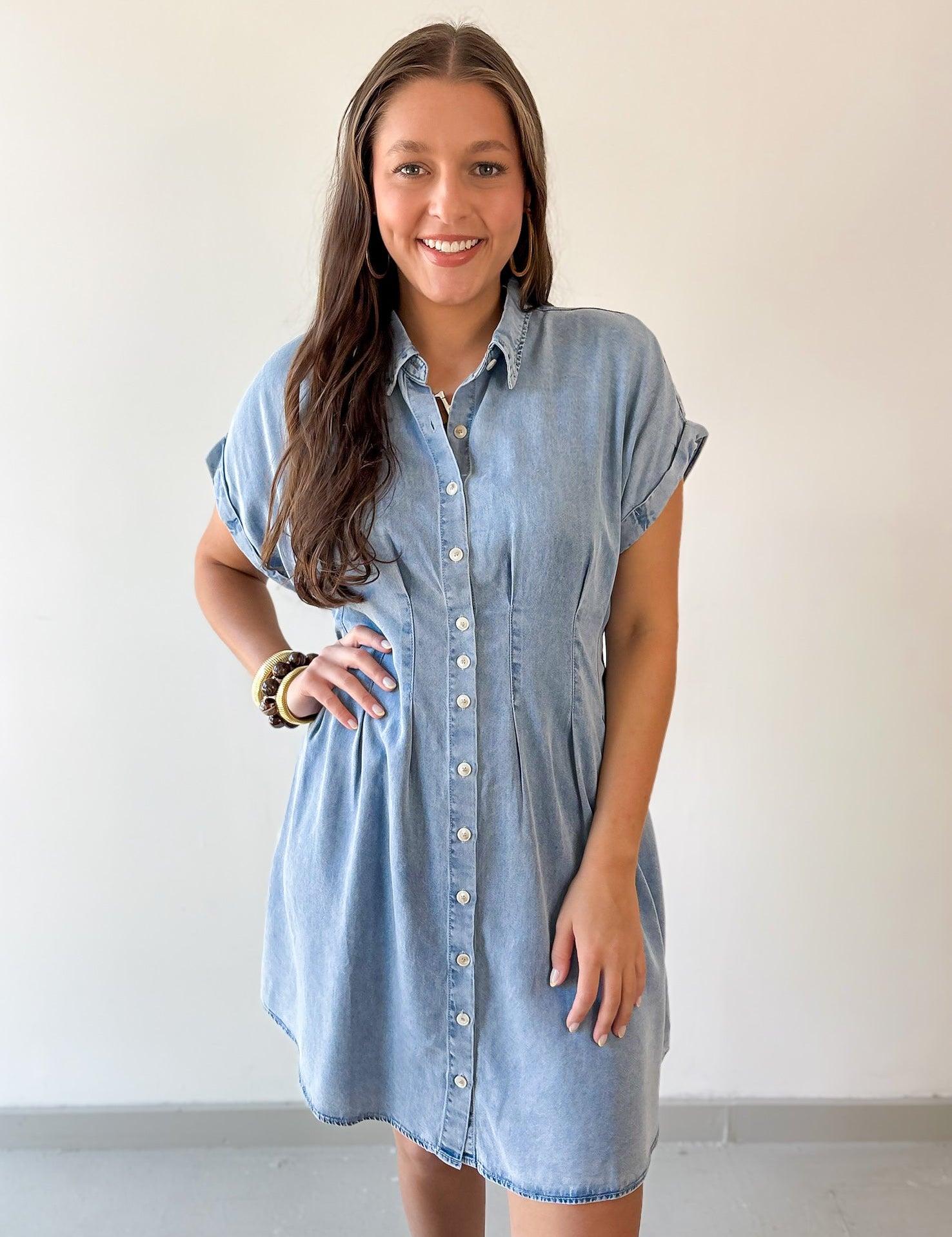 Waist Defining Pleated Dress - Light