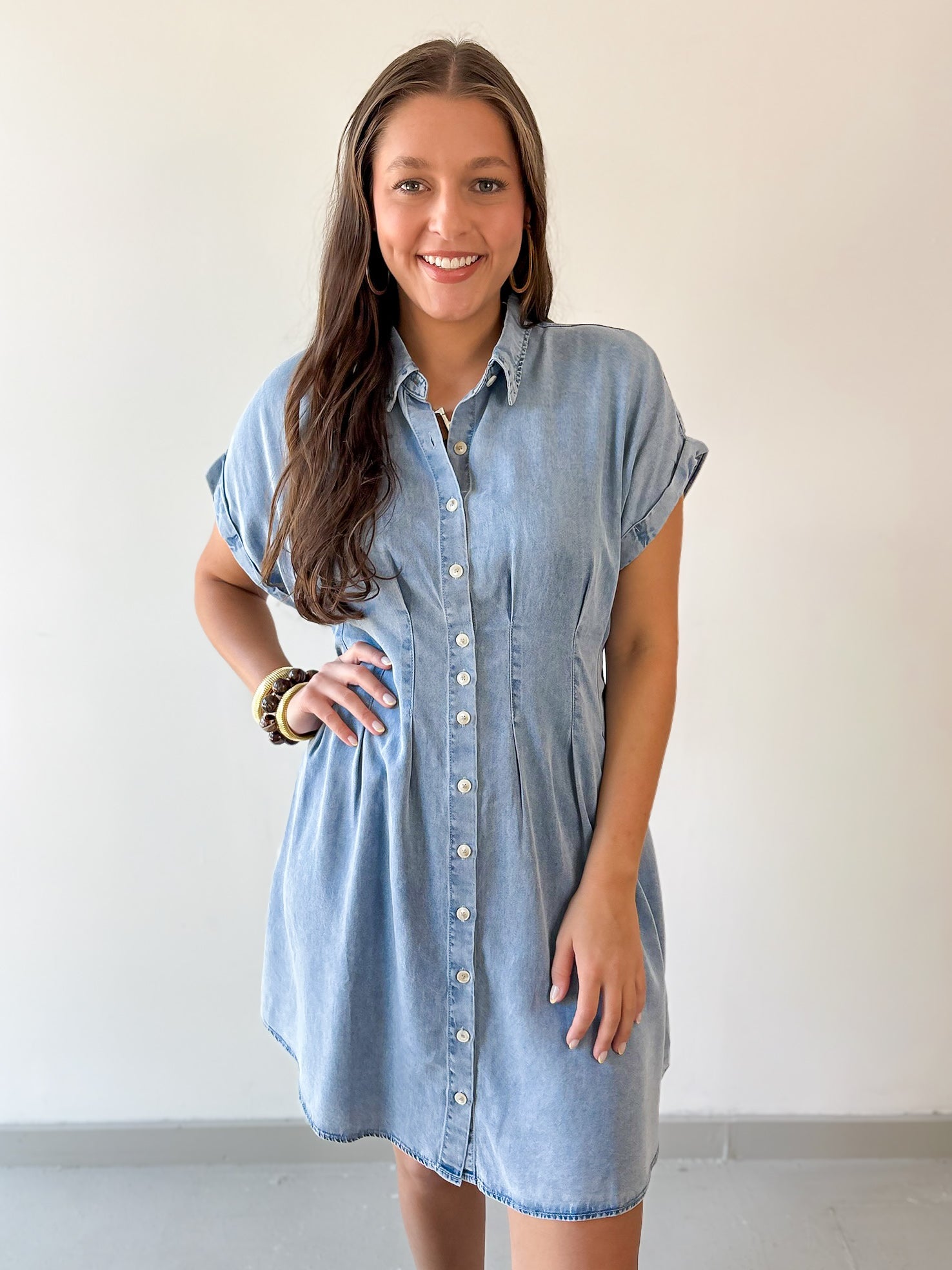 Waist Defining Pleated Dress - Light