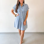 Waist Defining Pleated Dress - Light