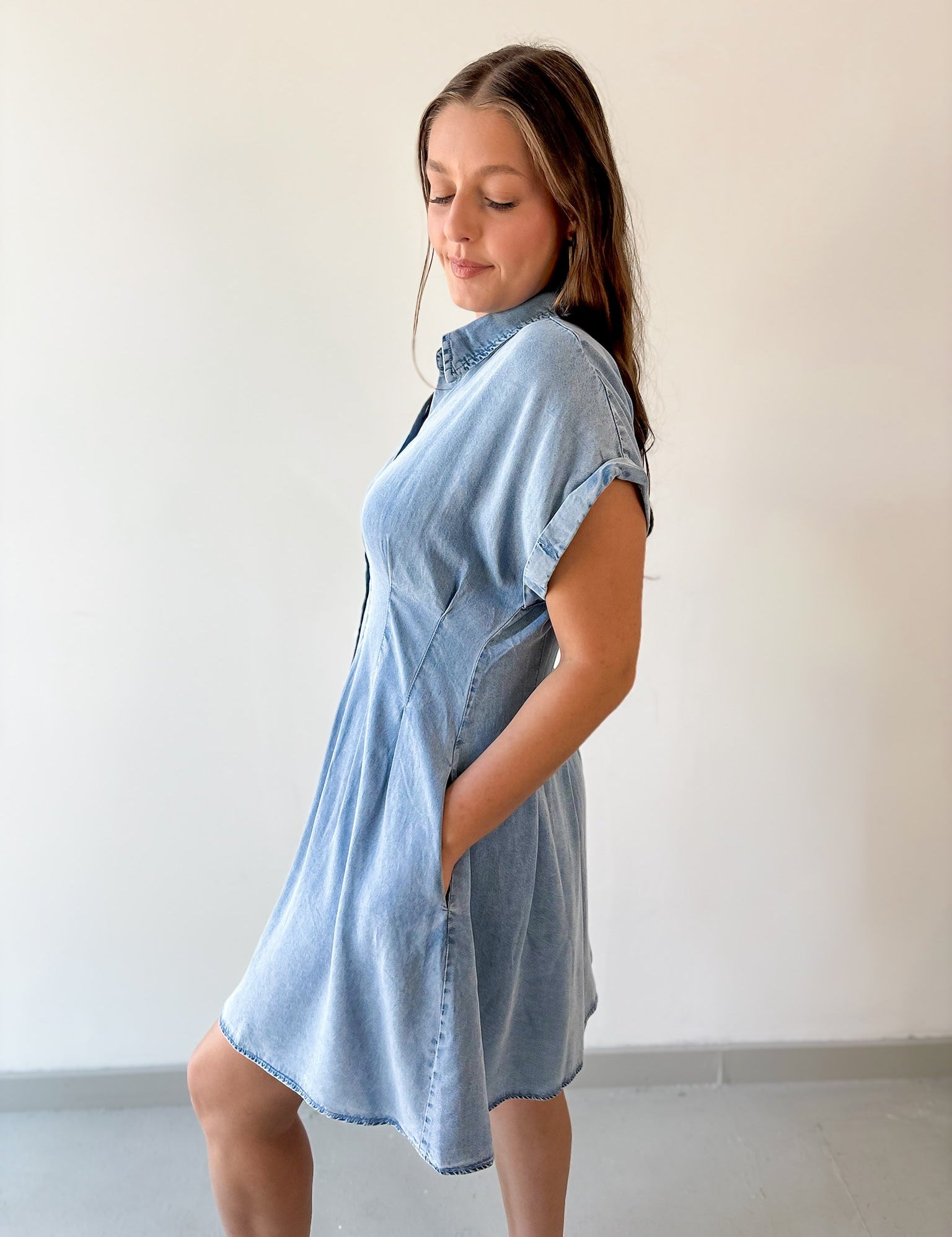 Waist Defining Pleated Dress - Light