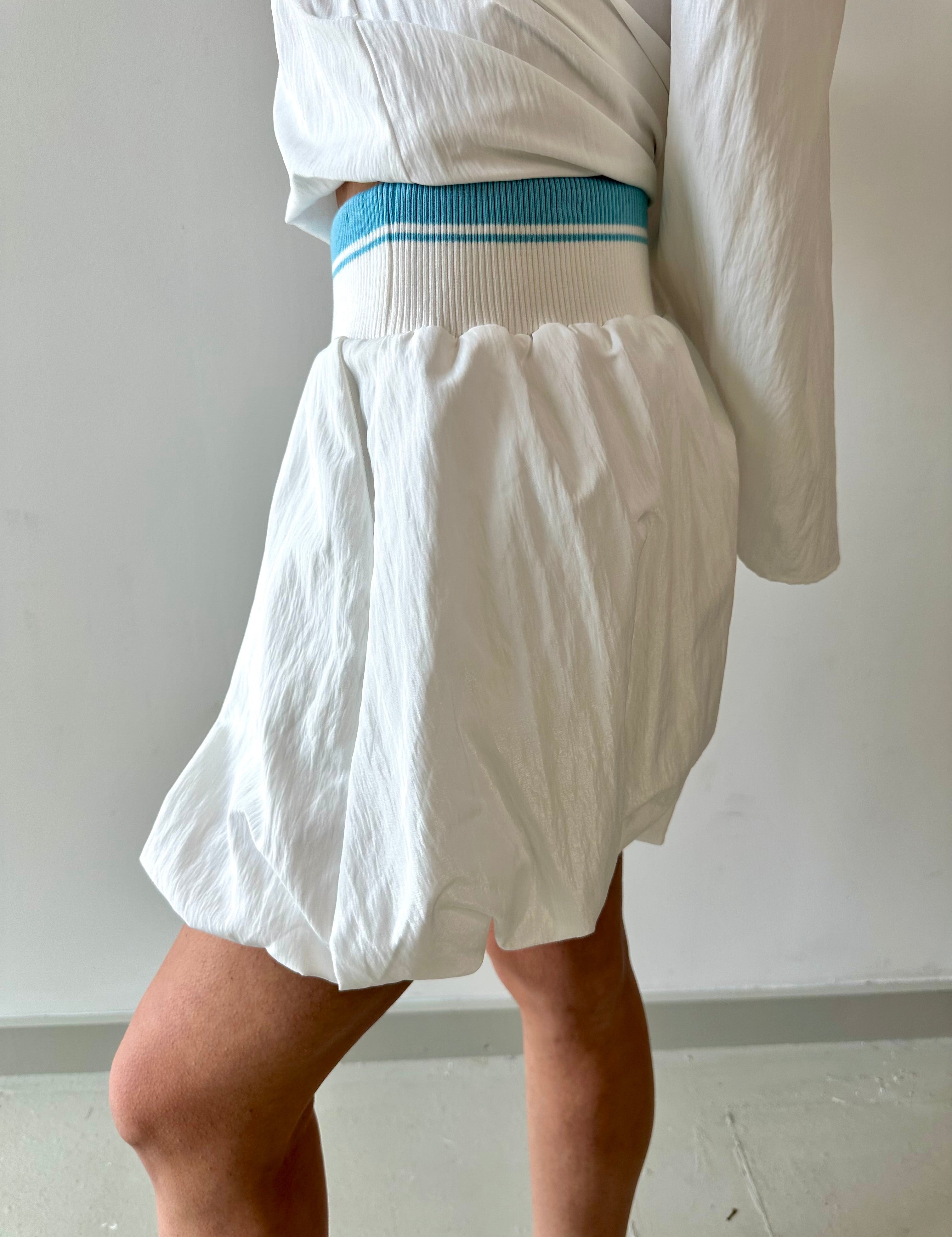 Waist Rib Bubble Skort - White