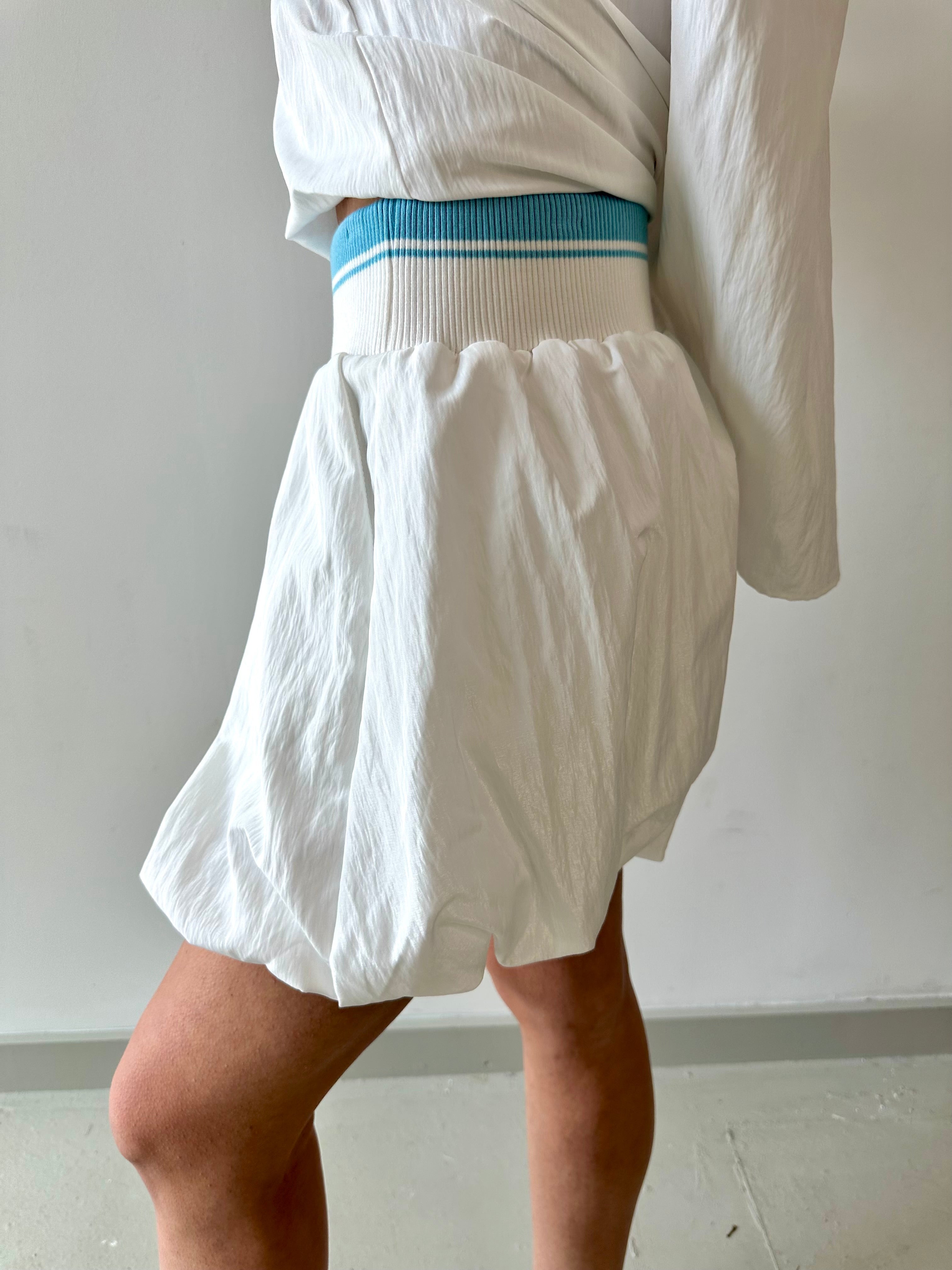 Waist Rib Bubble Skort - White