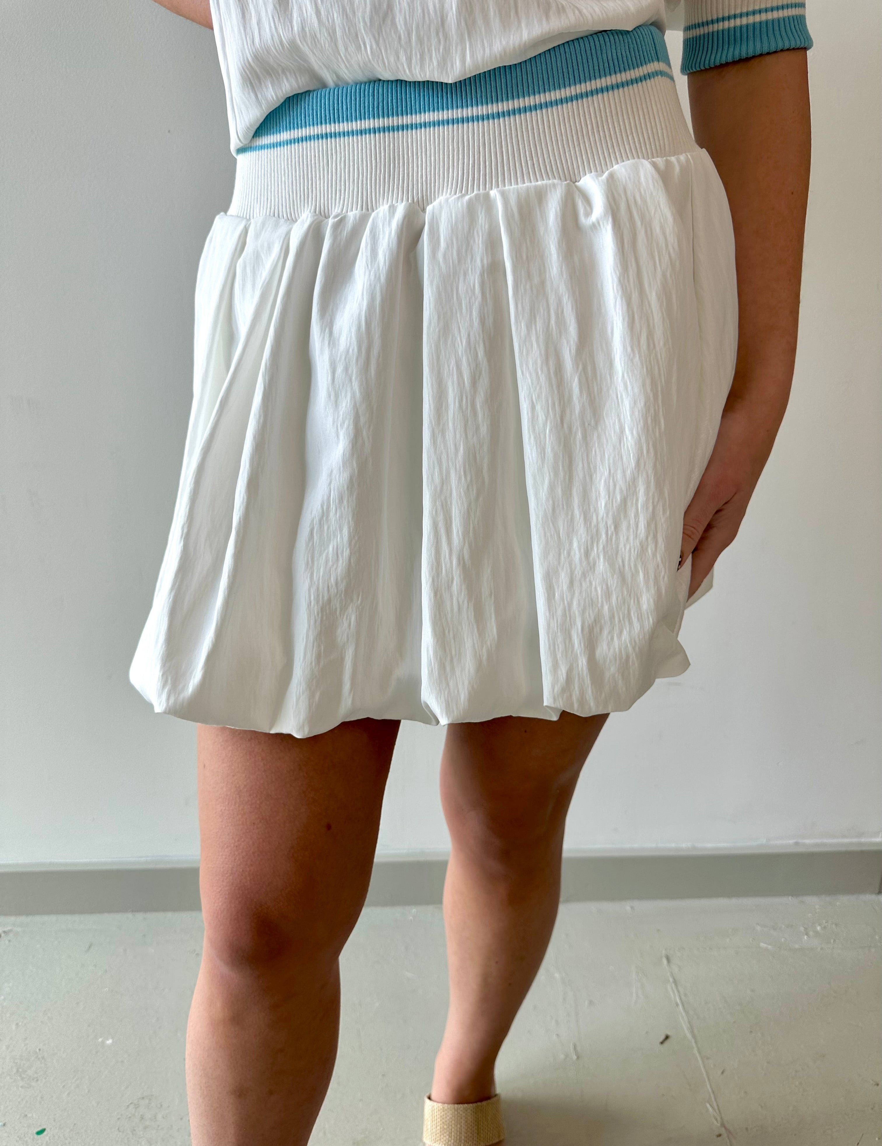 Waist Rib Bubble Skort - White
