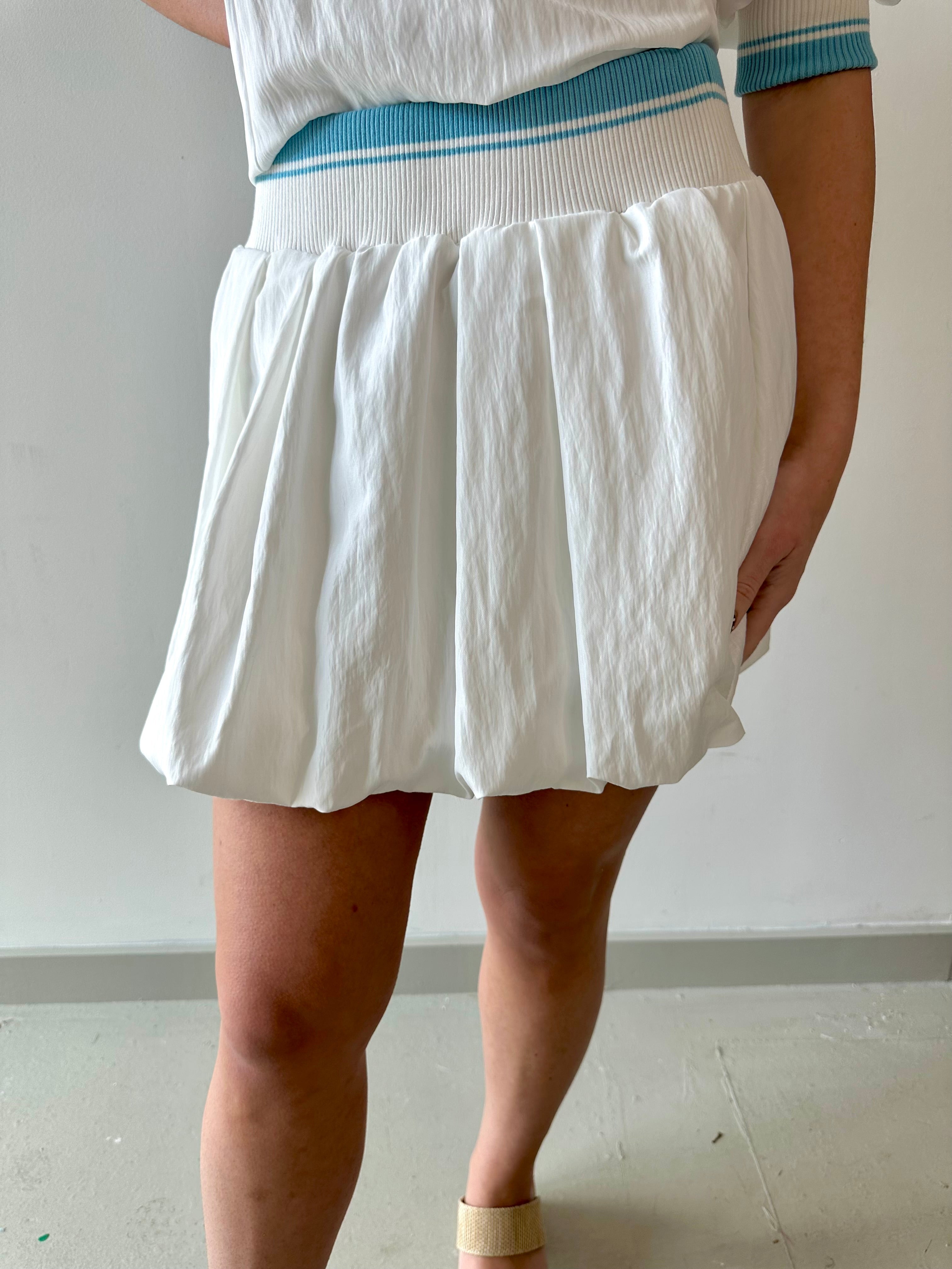Waist Rib Bubble Skort - White