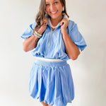 Waist Rib Bubble top & Skort Set - Blue