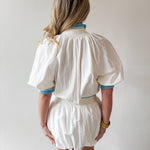 Waist Rib Bubble Top & Skort Set - White