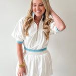 Waist Rib Bubble Top & Skort Set - White