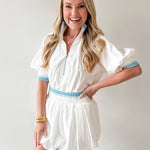 Waist Rib Bubble Top & Skort Set - White
