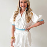 Waist Rib Bubble Top & Skort Set - White