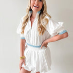 Waist Rib Bubble Top & Skort Set - White