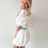 Waist Rib Bubble Top & Skort Set - White