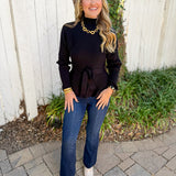 Waist Tie Knit Top - Black