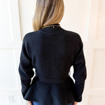 Waist Tie Knit Top - Black