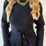 Waist Tie Knit Top - Black