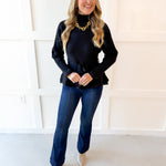 Waist Tie Knit Top - Black