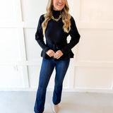 Waist Tie Knit Top - Black