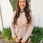 Waist Tie Knit Top - Taupe