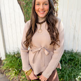 Waist Tie Knit Top - Taupe