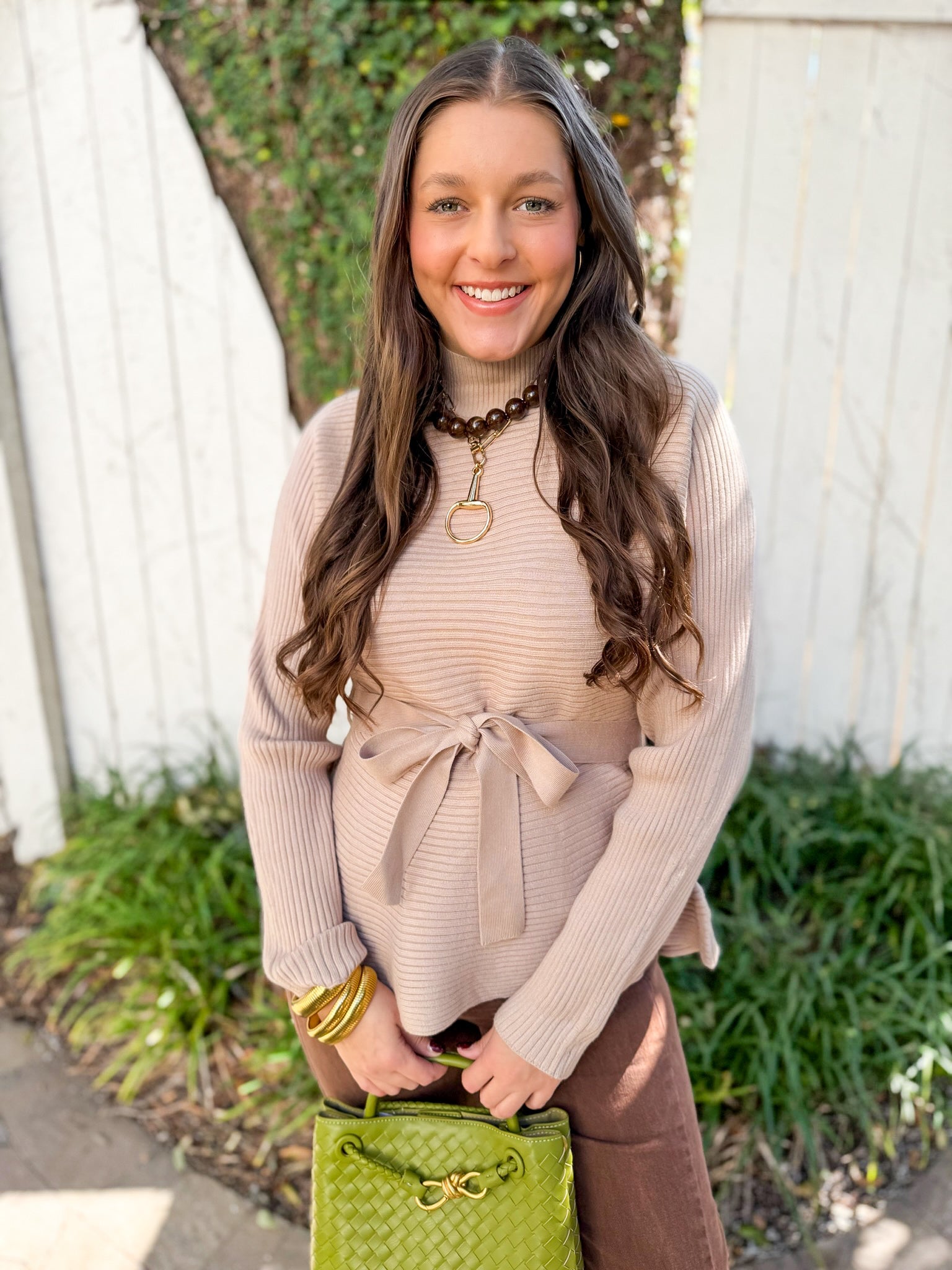 Waist Tie Knit Top - Taupe