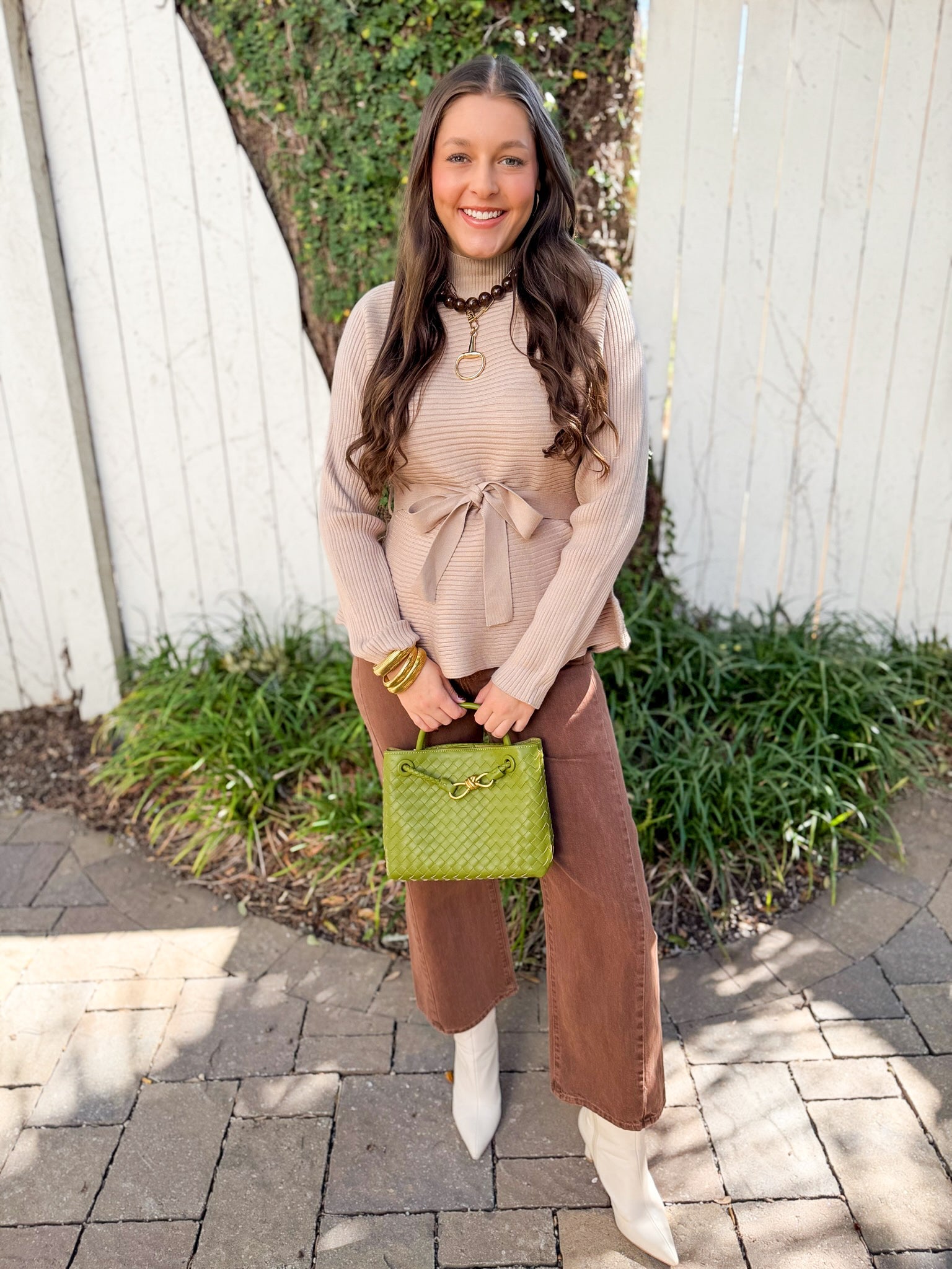 Waist Tie Knit Top - Taupe