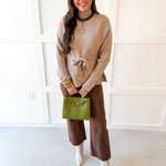 Waist Tie Knit Top - Taupe